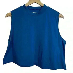 Lands End Blue Cut Off Cropped Sleeveless Shirt | Size XL